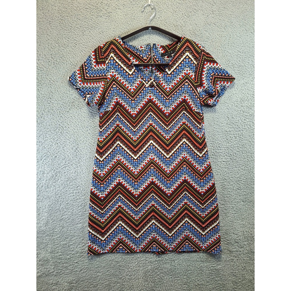 SNAP Women's Geometric Print Short Sleeve Dress Size L Boho Made in USA Party